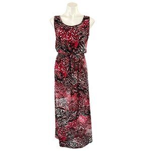 Calvin Klein Pink Multicolor Leopard Print Maxi Dress, Sleeveless Women's Size 8